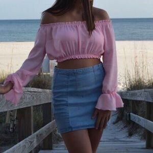 Off Shoulder Drawstring Crop Top
